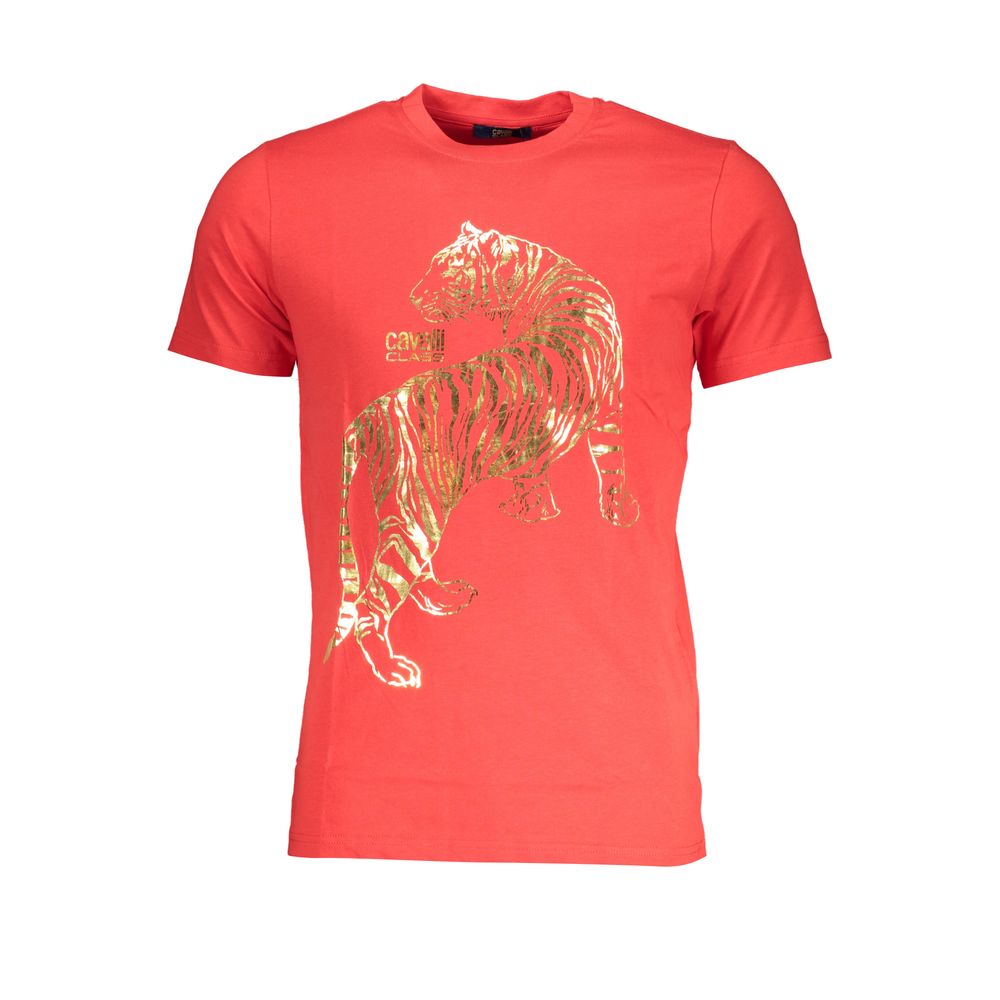 Red Cavalli Class cotton men's T-shirt with a classic fit and crew neckline, displayed flat on a white background.