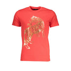 Red Cavalli Class cotton men's T-shirt with a classic fit and crew neckline, displayed flat on a white background.