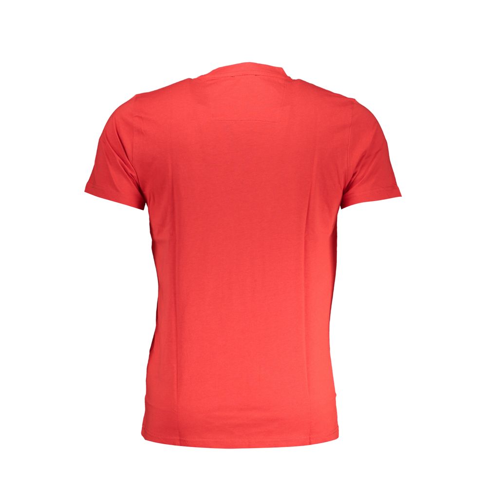 Red cotton men's T-shirt by Cavalli Class featuring a classic fit and crew neckline.