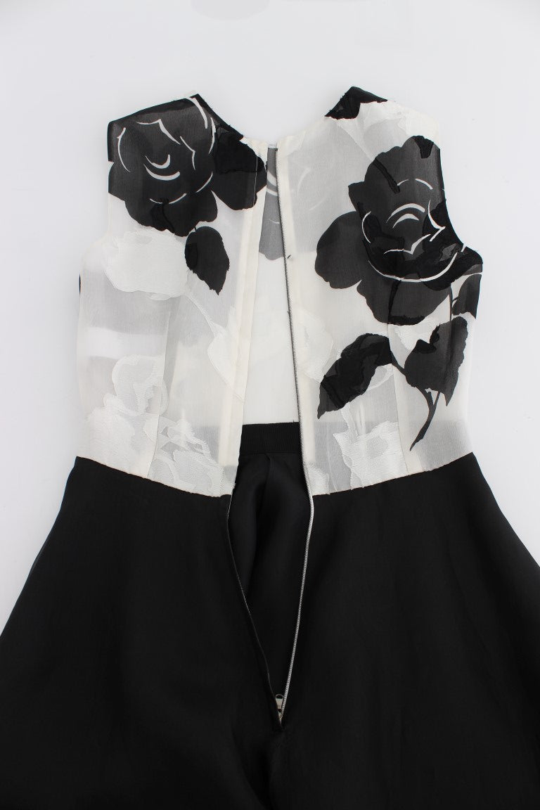Dolce & Gabbana Black White Floral Silk Sheath Gown Dress Dolce & Gabbana