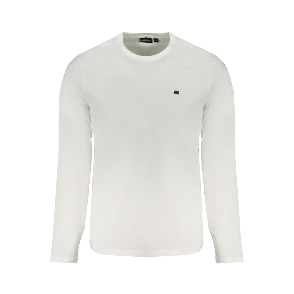 White cotton men's T-shirt by Napapijri, featuring a classic fit and simple design, displayed on a plain background.