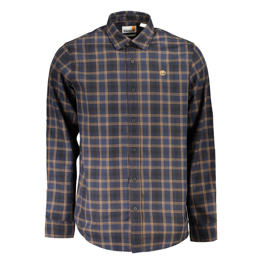 Timberland blue cotton men's shirt with button-down collar and long sleeves, casual style for everyday wear.