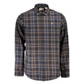 Timberland blue cotton men's shirt with button-down collar and long sleeves, casual style for everyday wear.