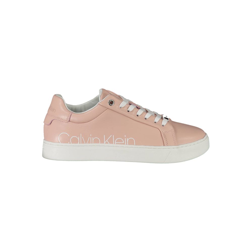 Calvin Klein Rosa leather women's sneaker with white sole, stylish casual footwear, and subtle branding details.