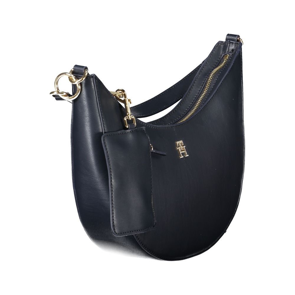 Tommy Hilfiger blue polyethylene women's handbag with top handles and subtle logo details, stylish and functional for everyday use.