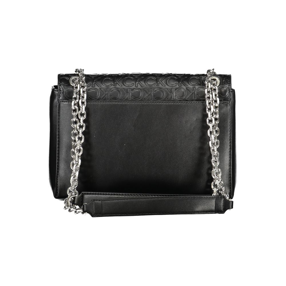 Calvin Klein Nero polyester women's handbag with sleek design and silver hardware, featuring top handles and a spacious interior.