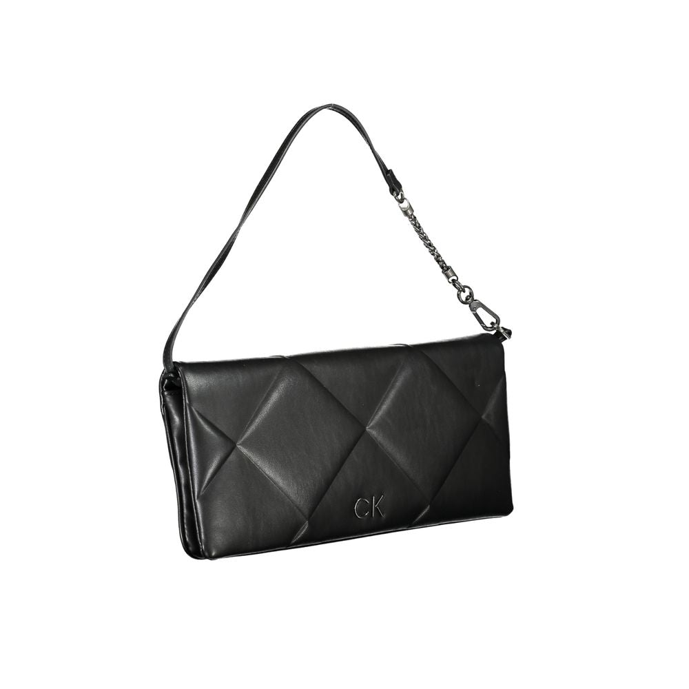 Black Calvin Klein polyester handbag for women with sleek design and spacious interior, perfect for everyday use.