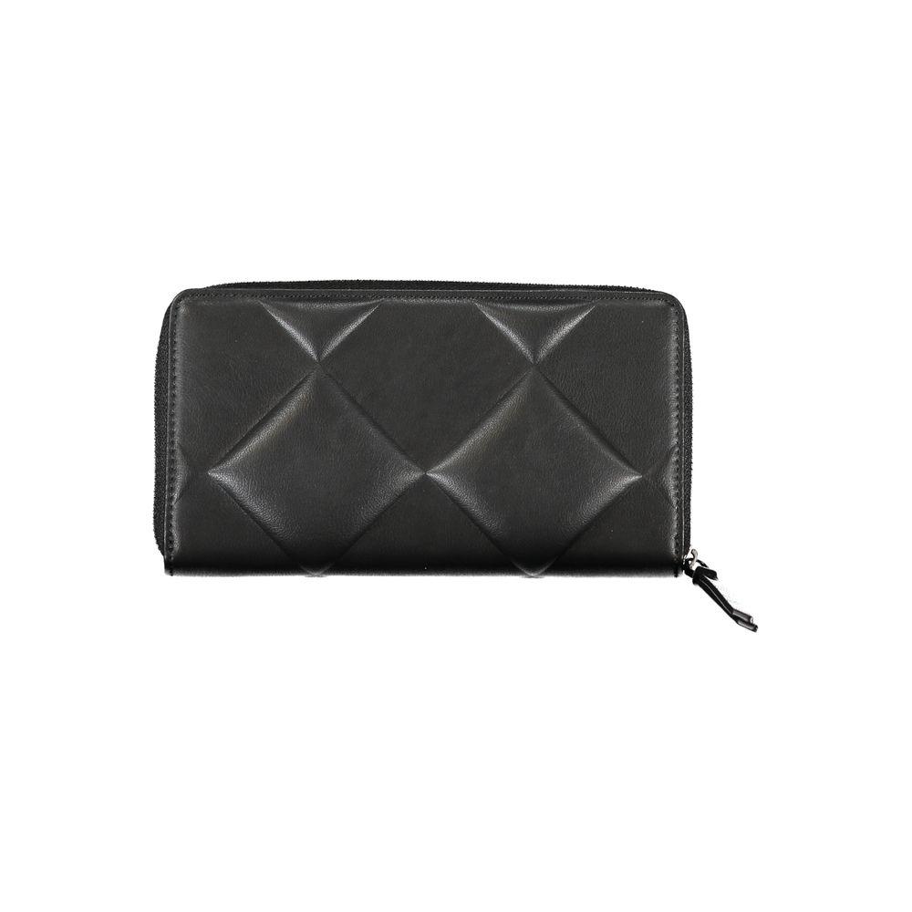 Black Calvin Klein women's wallet made of polyester, featuring a sleek design with multiple card slots and a minimalist style.