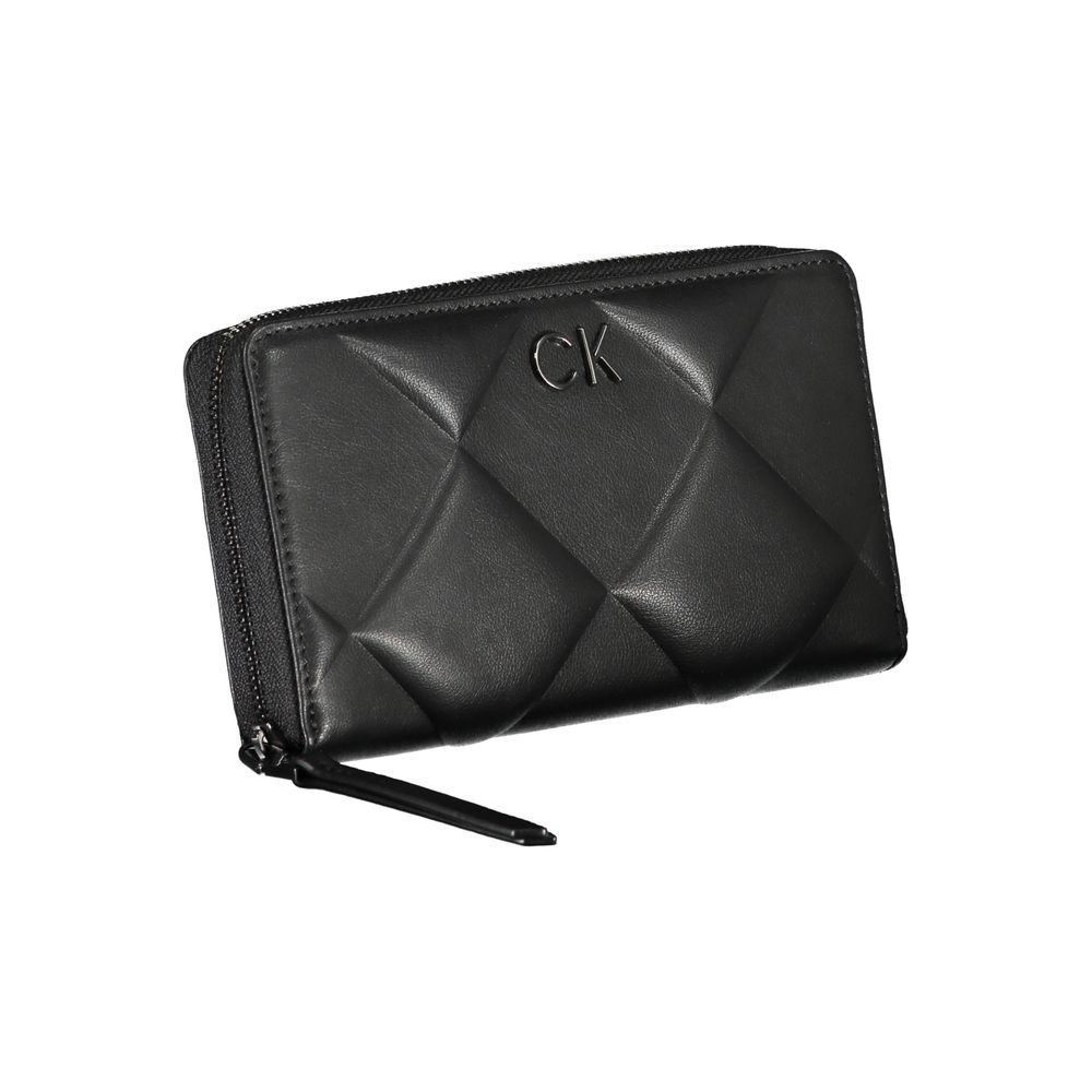 Black Calvin Klein women's wallet made of polyester with multiple card slots and a sleek, minimalist design.