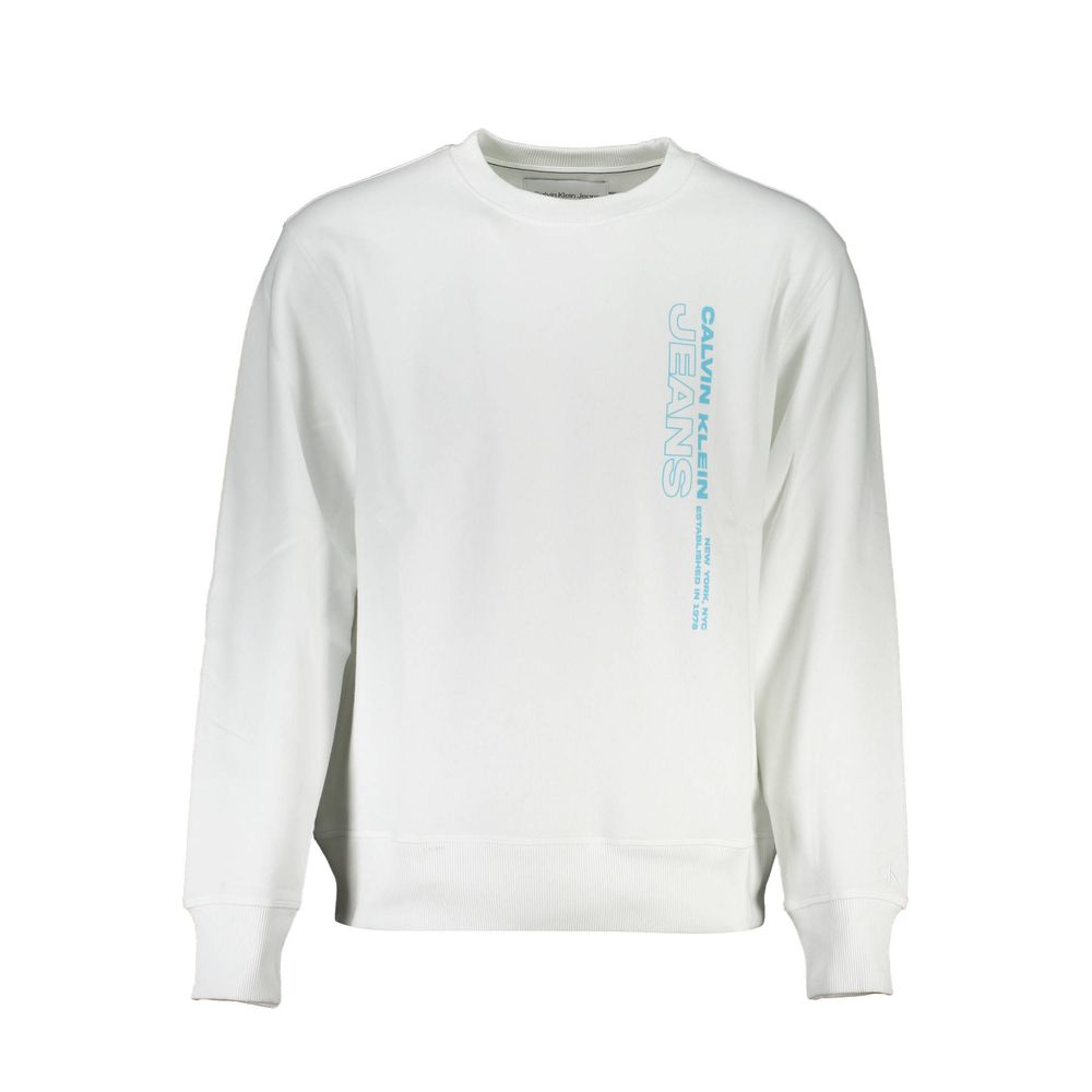 Calvin Klein white cotton men's sweatshirt with crew neckline and long sleeves, casual and comfortable apparel.