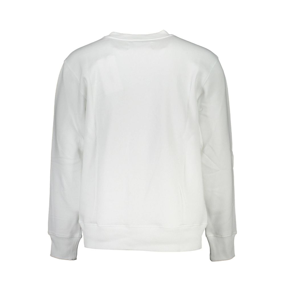 White cotton men's sweatshirt by Calvin Klein, featuring a classic crewneck design and minimalist style.