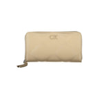 Calvin Klein beige polyester women’s wallet with multiple card slots and a sleek, minimalist design.