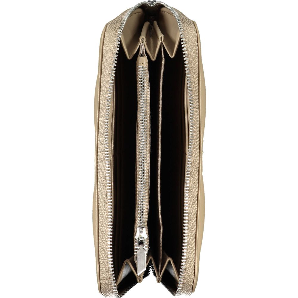 Beige Calvin Klein women's wallet made of polyester with multiple card slots and a sleek, minimalist design.