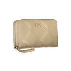 Calvin Klein beige polyester women’s wallet with multiple card slots and a sleek, minimalist design.