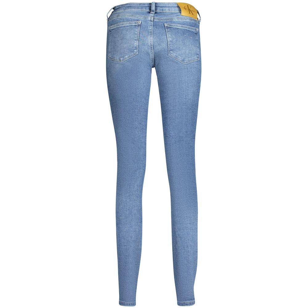 Calvin Klein Blu Cotton Women’s Jeans showing classic five-pocket design and slim fit style.