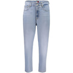 Tommy Hilfiger Azzurro cotton women's high-waisted jeans displayed on a model, showcasing classic denim style and fit.