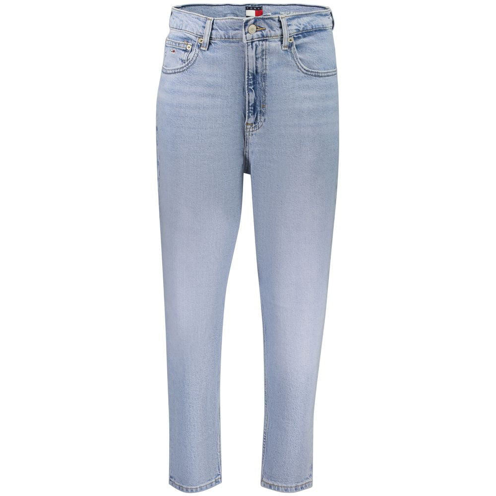 Tommy Hilfiger Azzurro cotton women's high-waisted jeans displayed on a model, showcasing classic denim style and fit.
