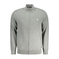 Timberland Grigio organic cotton men's cardigan, lightweight knit with ribbed cuffs and collar, casual and comfortable style.