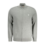 Timberland Grigio organic cotton men's cardigan, lightweight knit with ribbed cuffs and collar, casual and comfortable style.