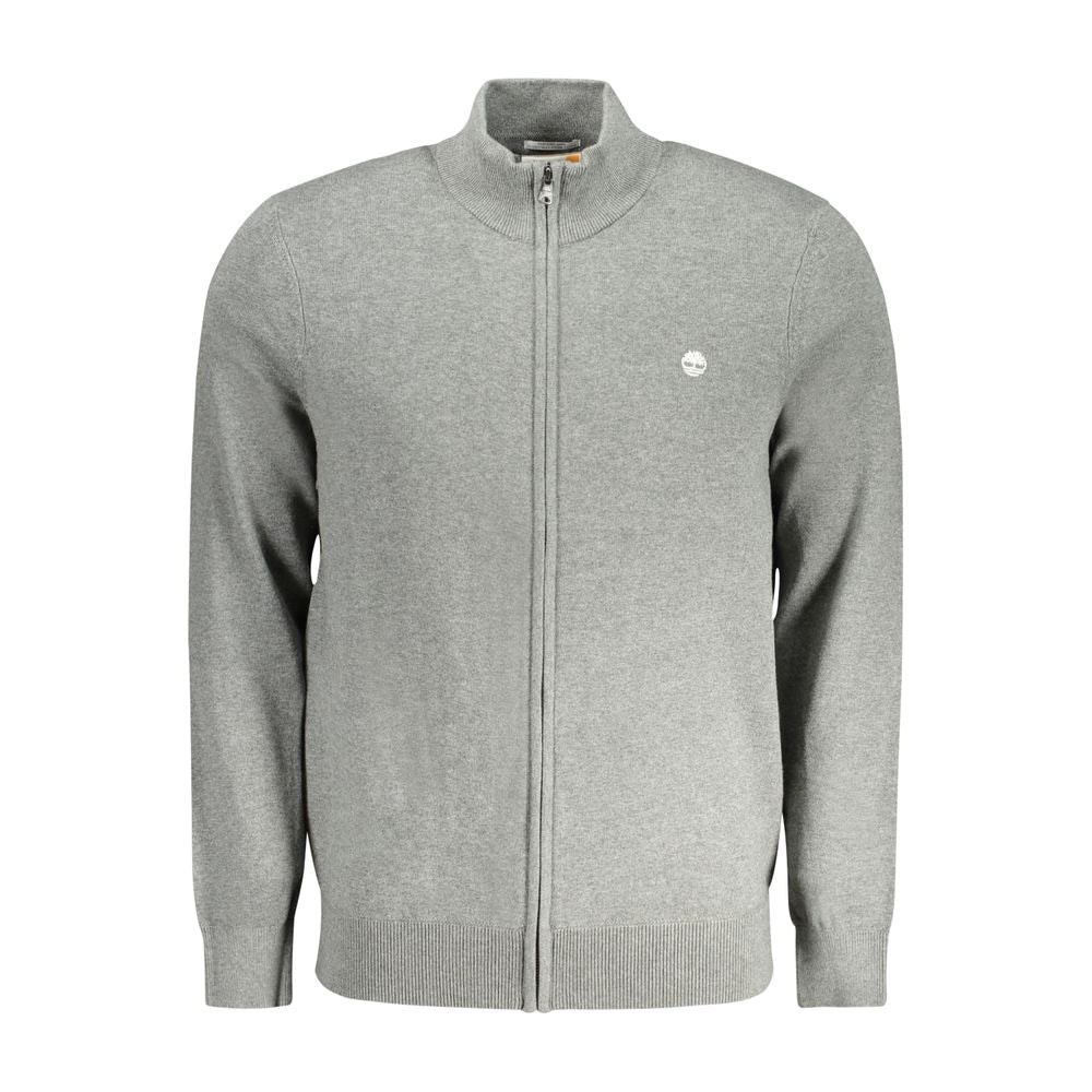 Timberland Grigio organic cotton men's cardigan, lightweight knit with ribbed cuffs and collar, casual and comfortable style.