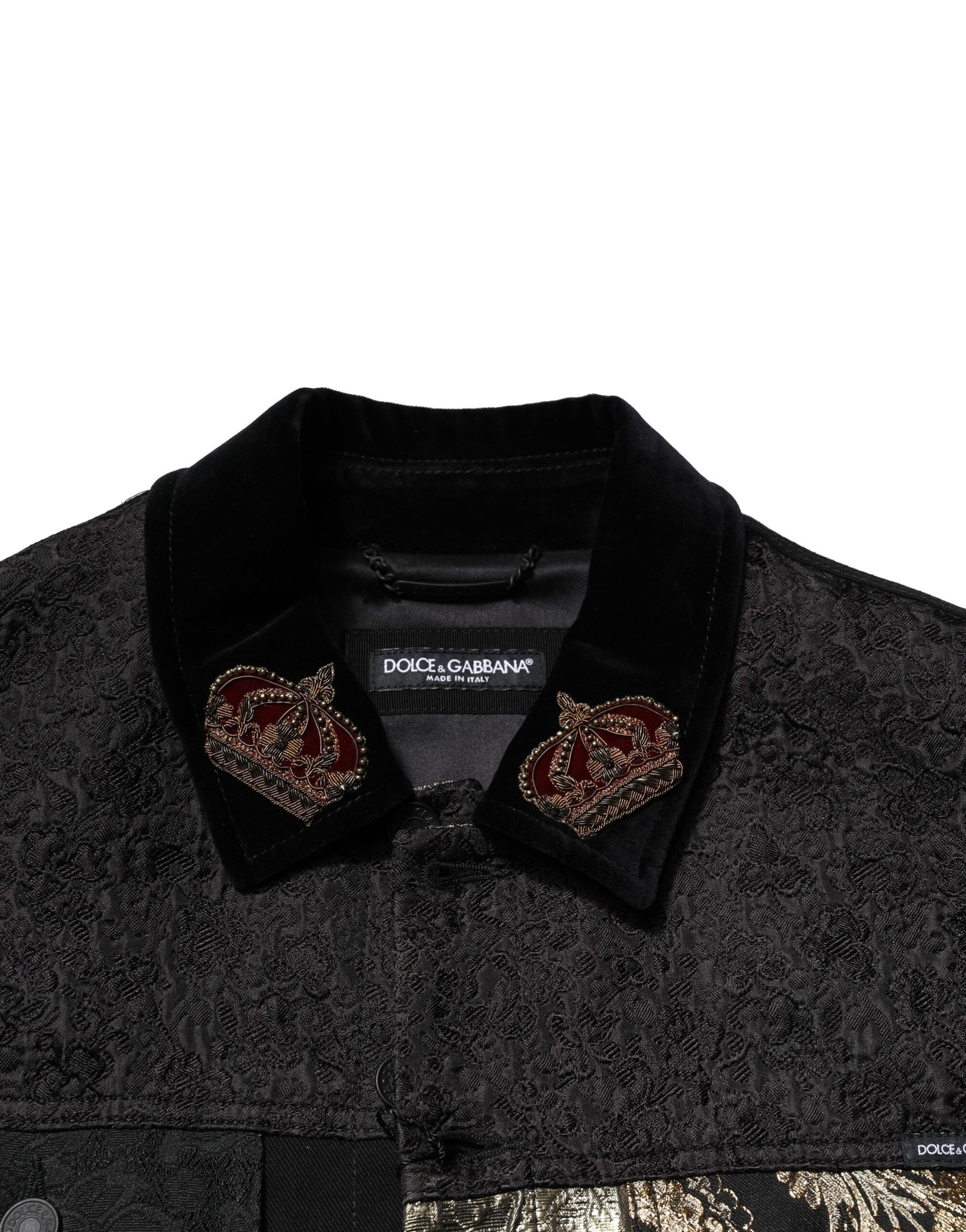 Dolce & Gabbana Black Gold Floral Jacquard Men Biker Jacket Dolce & Gabbana
