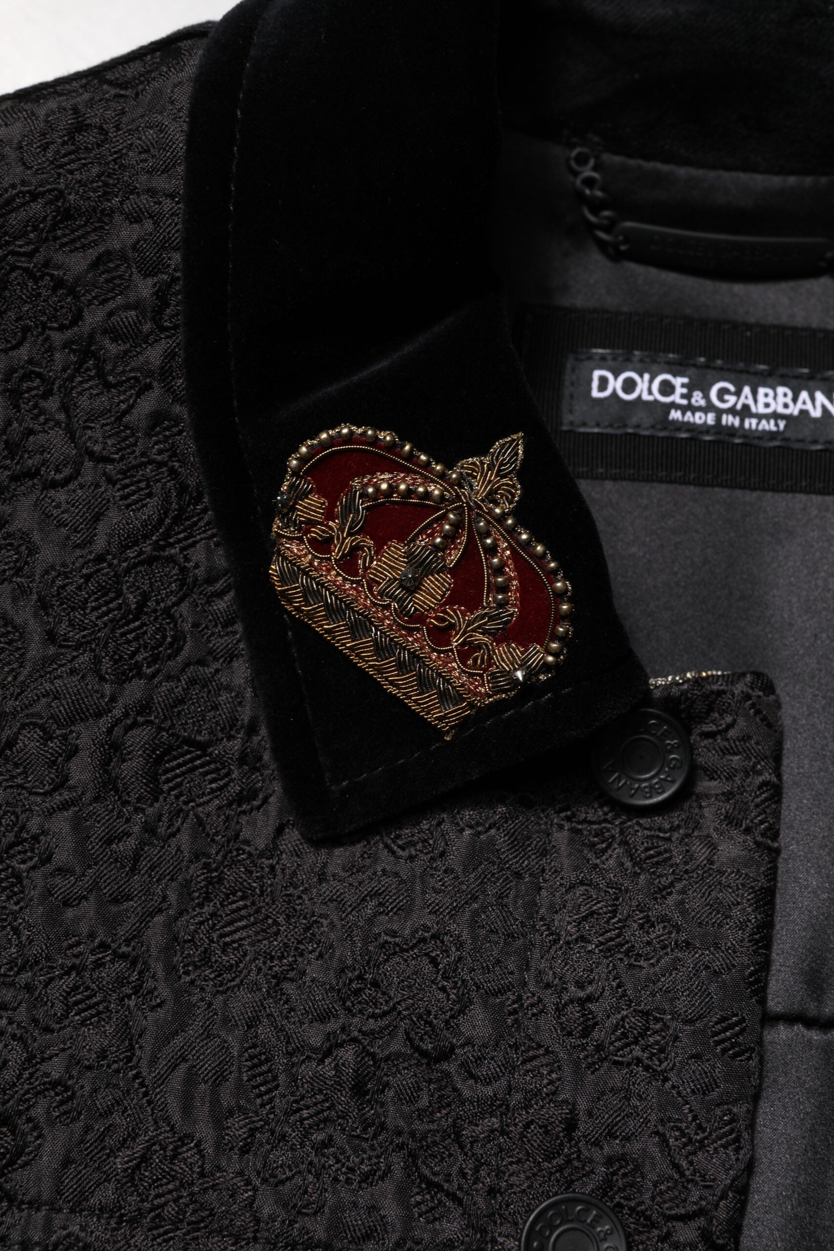 Dolce & Gabbana Black Gold Floral Jacquard Men Biker Jacket Dolce & Gabbana