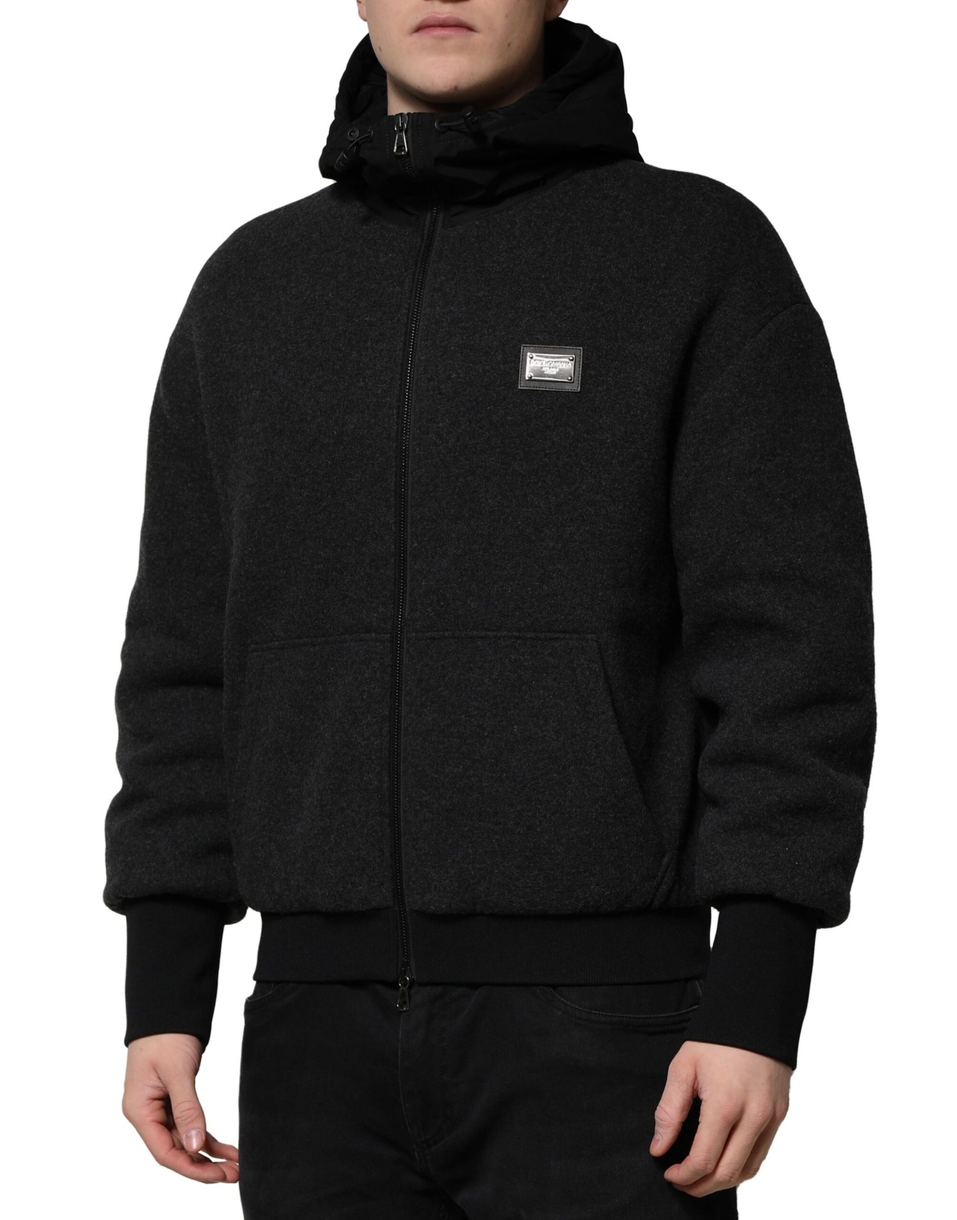 Dolce & Gabbana Black DG Logo Plaque Hooded Bomber Jacket Dolce & Gabbana