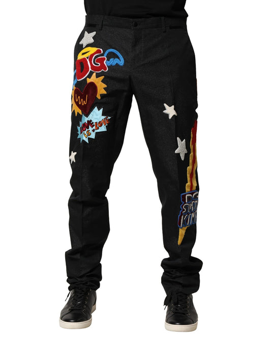 Dolce & Gabbana Black Graphic Embroidery Men Pants Dolce & Gabbana