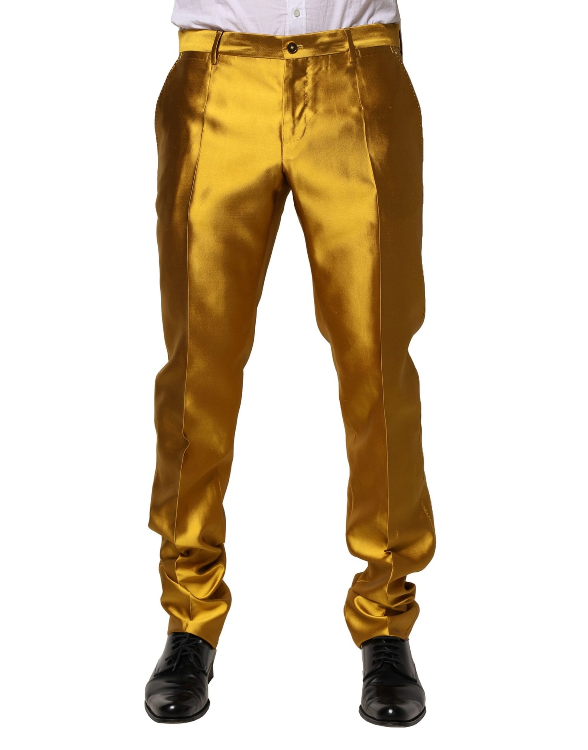 Dolce & Gabbana Yellow Silk Tapered Dress Men Pants Dolce & Gabbana