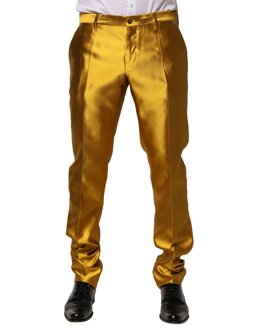 Dolce & Gabbana Yellow Silk Tapered Dress Men Pants Dolce & Gabbana