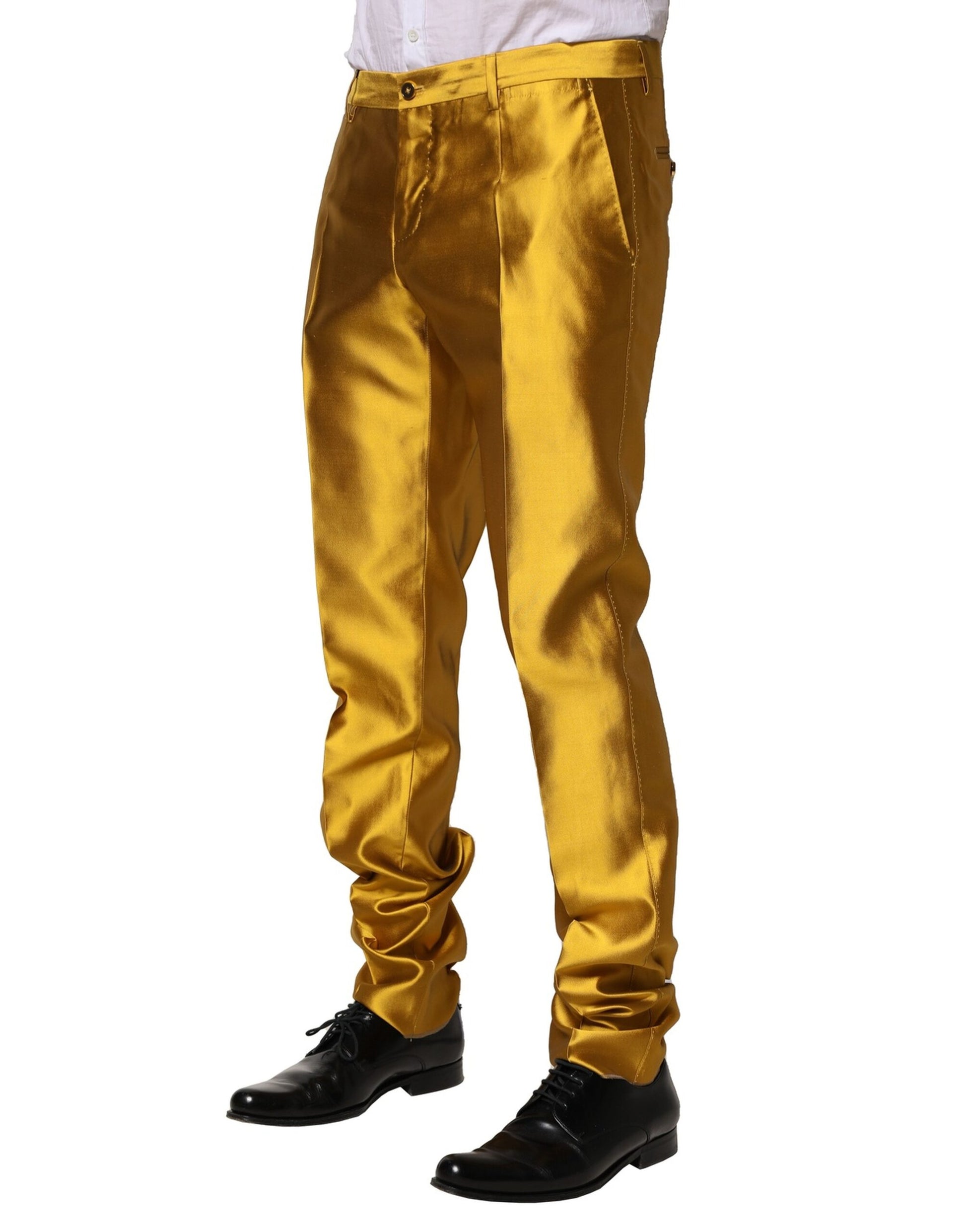 Dolce & Gabbana Yellow Silk Tapered Dress Men Pants Dolce & Gabbana