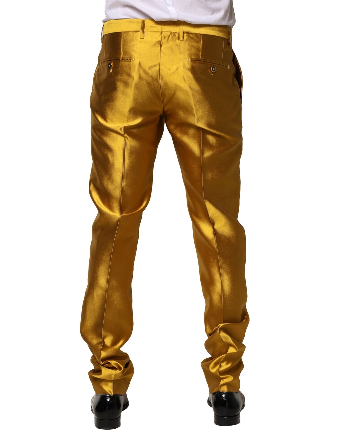 Dolce & Gabbana Yellow Silk Tapered Dress Men Pants Dolce & Gabbana