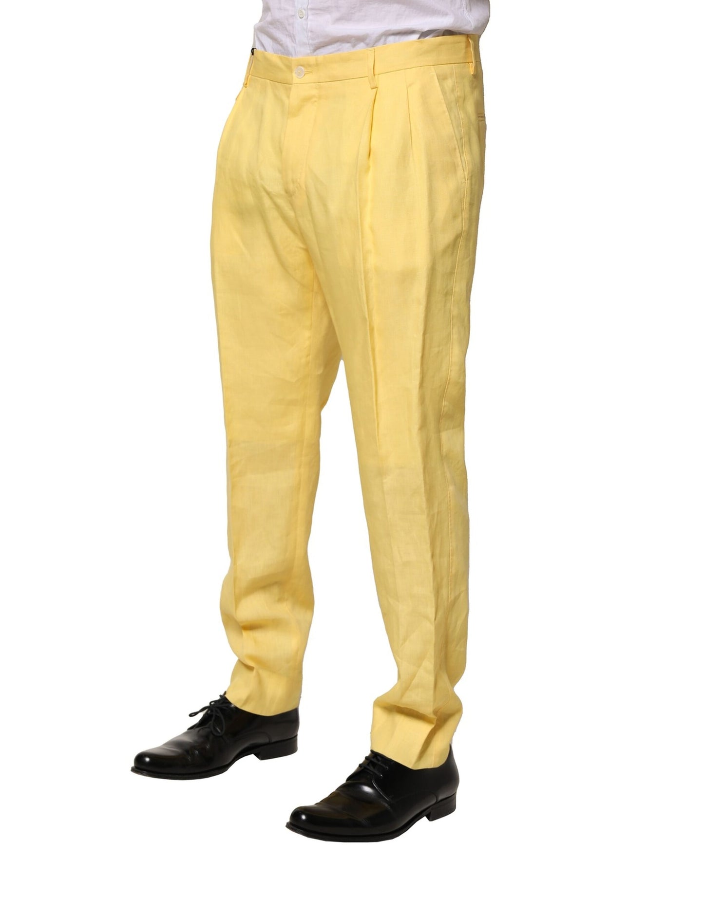 Dolce & Gabbana Yellow Flax Tapered Dress Men Pants Dolce & Gabbana