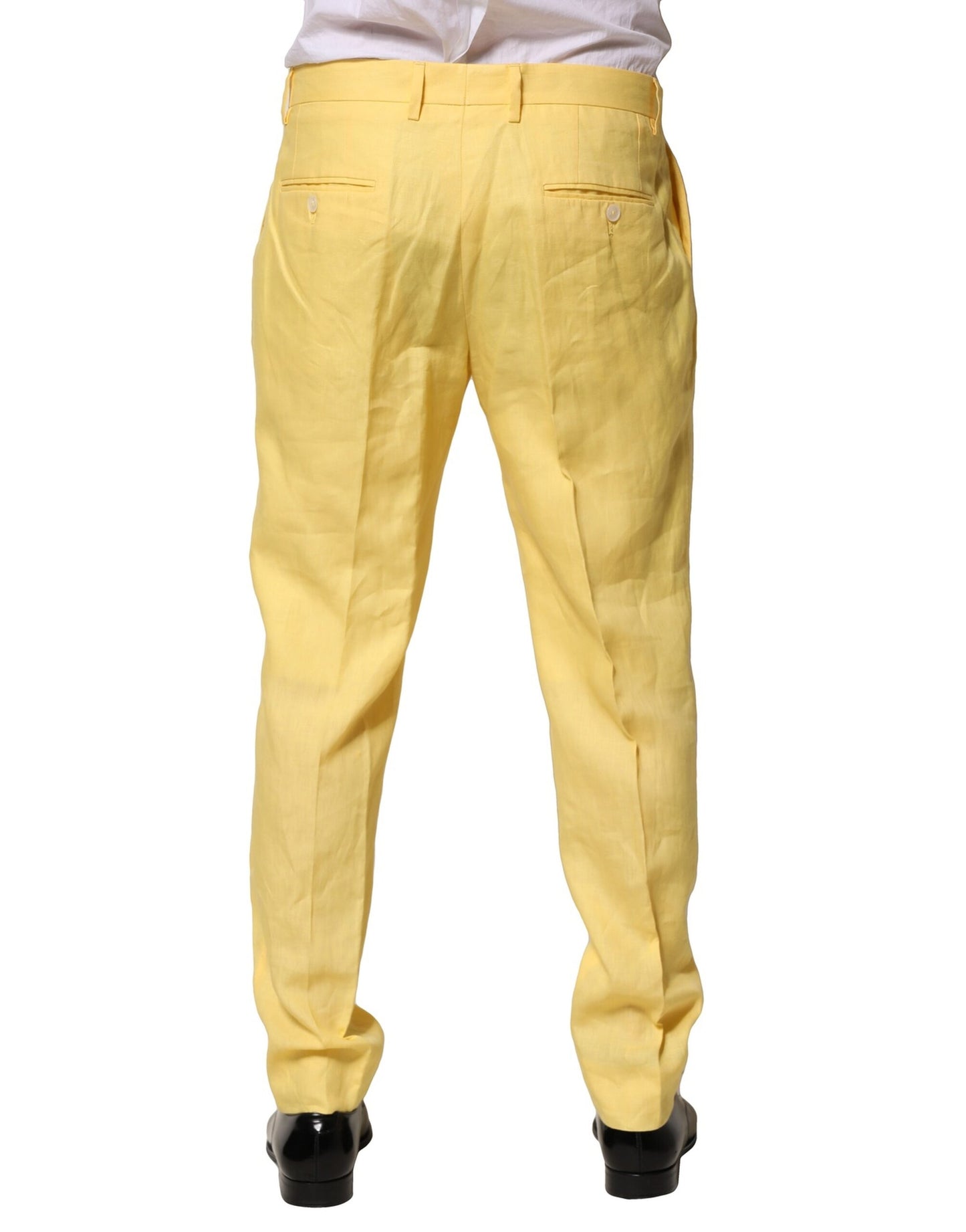 Dolce & Gabbana Yellow Flax Tapered Dress Men Pants Dolce & Gabbana