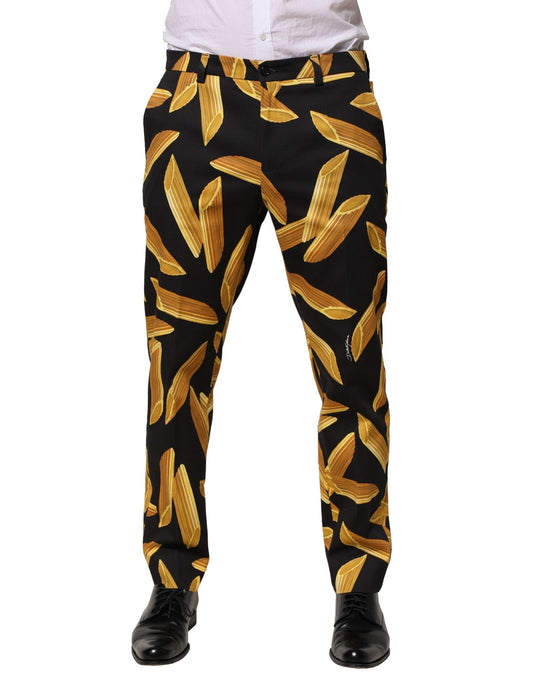 Dolce & Gabbana Black Pasta Print Tapered Men Pants Dolce & Gabbana