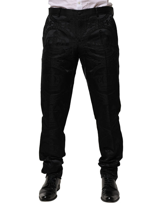 Dolce & Gabbana Black Cotton DG Crown Dress Pants Dolce & Gabbana