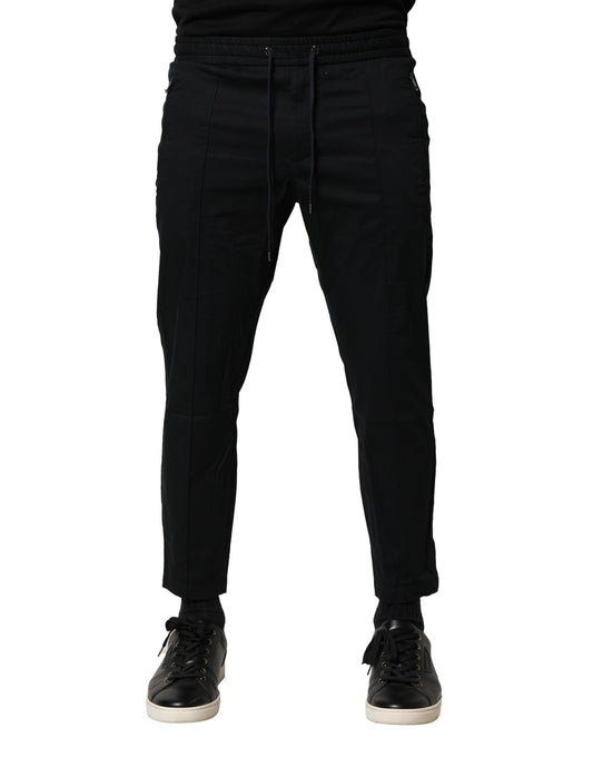 Dolce & Gabbana Black Cotton Mid Waist Jogger Pants Dolce & Gabbana