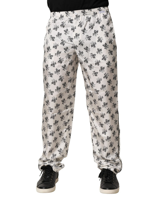 Dolce & Gabbana White Floral Silk Casual Lounge Pants Dolce & Gabbana