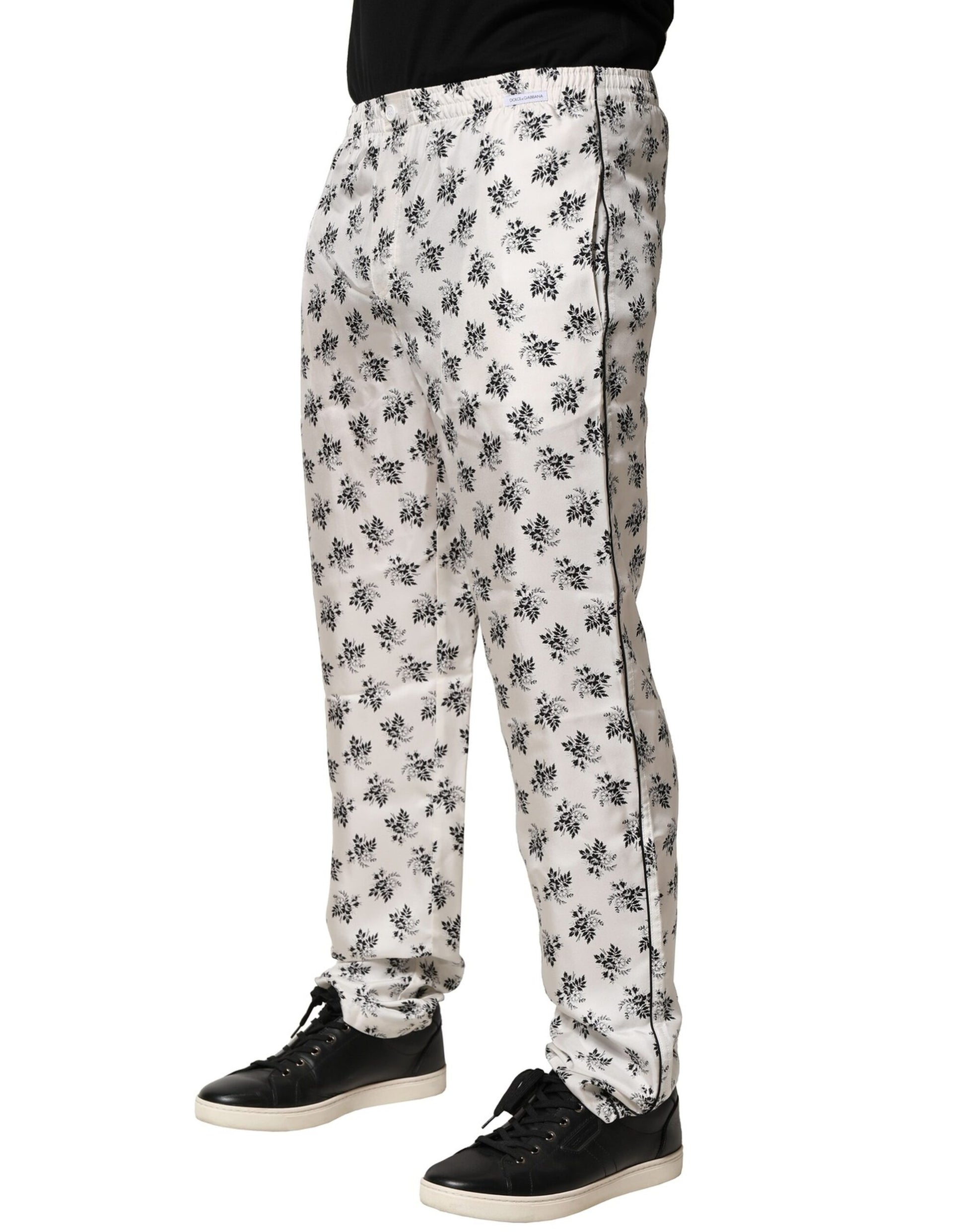 Dolce & Gabbana White Floral Silk Casual Lounge Pants Dolce & Gabbana
