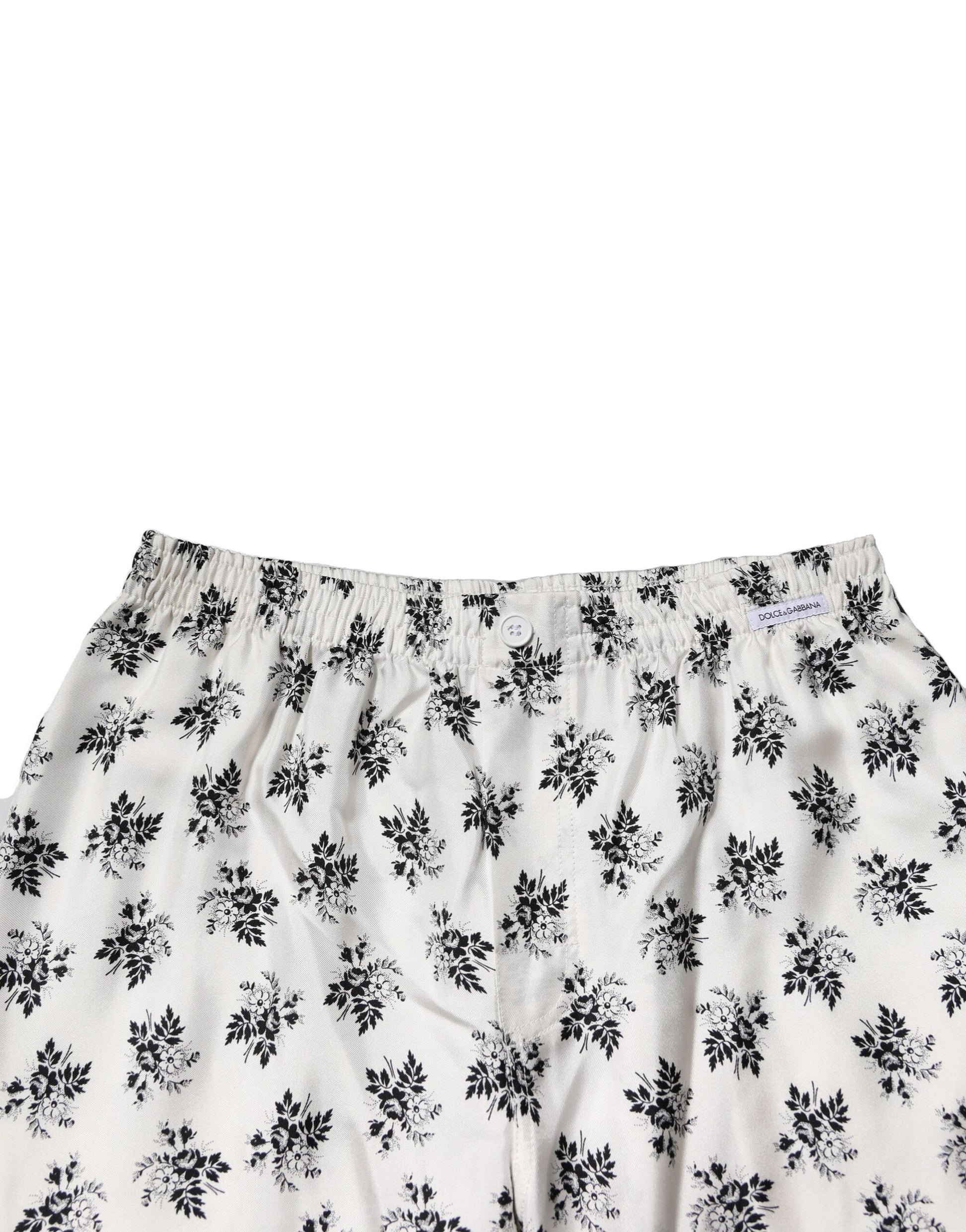Dolce & Gabbana White Floral Silk Casual Lounge Pants Dolce & Gabbana