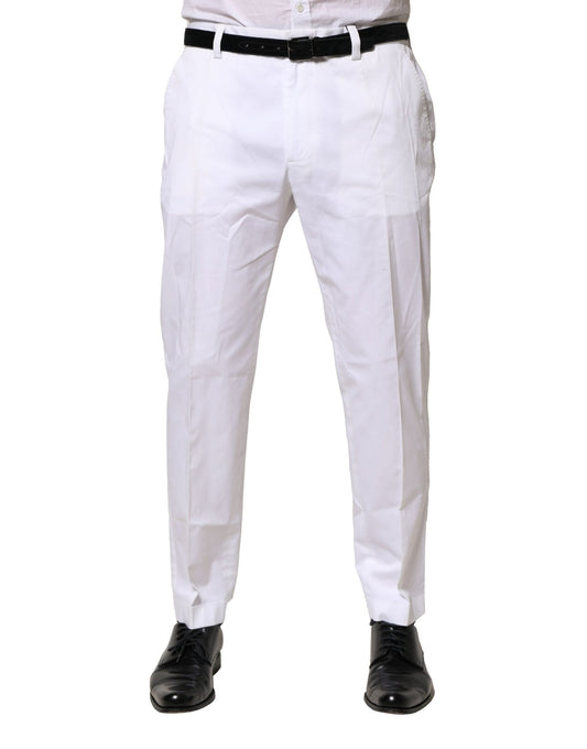 Dolce & Gabbana White Cotton Dress Slim Formal Pants Dolce & Gabbana
