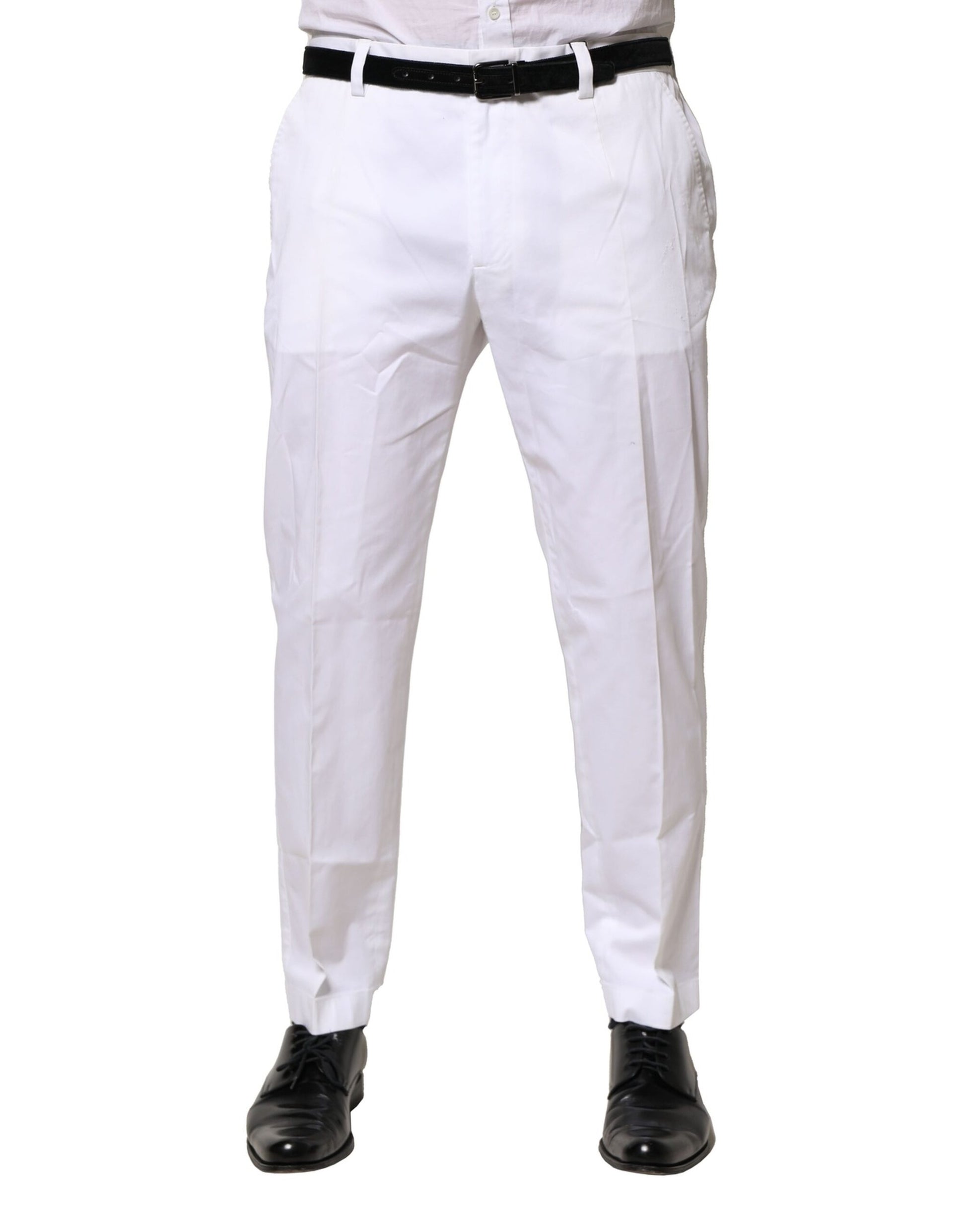 Dolce & Gabbana White Cotton Dress Slim Formal Pants Dolce & Gabbana