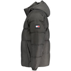 Black polyester men's jacket by Tommy Hilfiger with a sleek design and classic logo detail.