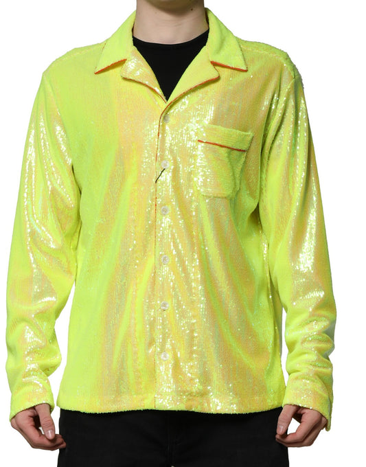 Dolce & Gabbana Yellow Sequin Polyester Lounge Casual Shirt Dolce & Gabbana