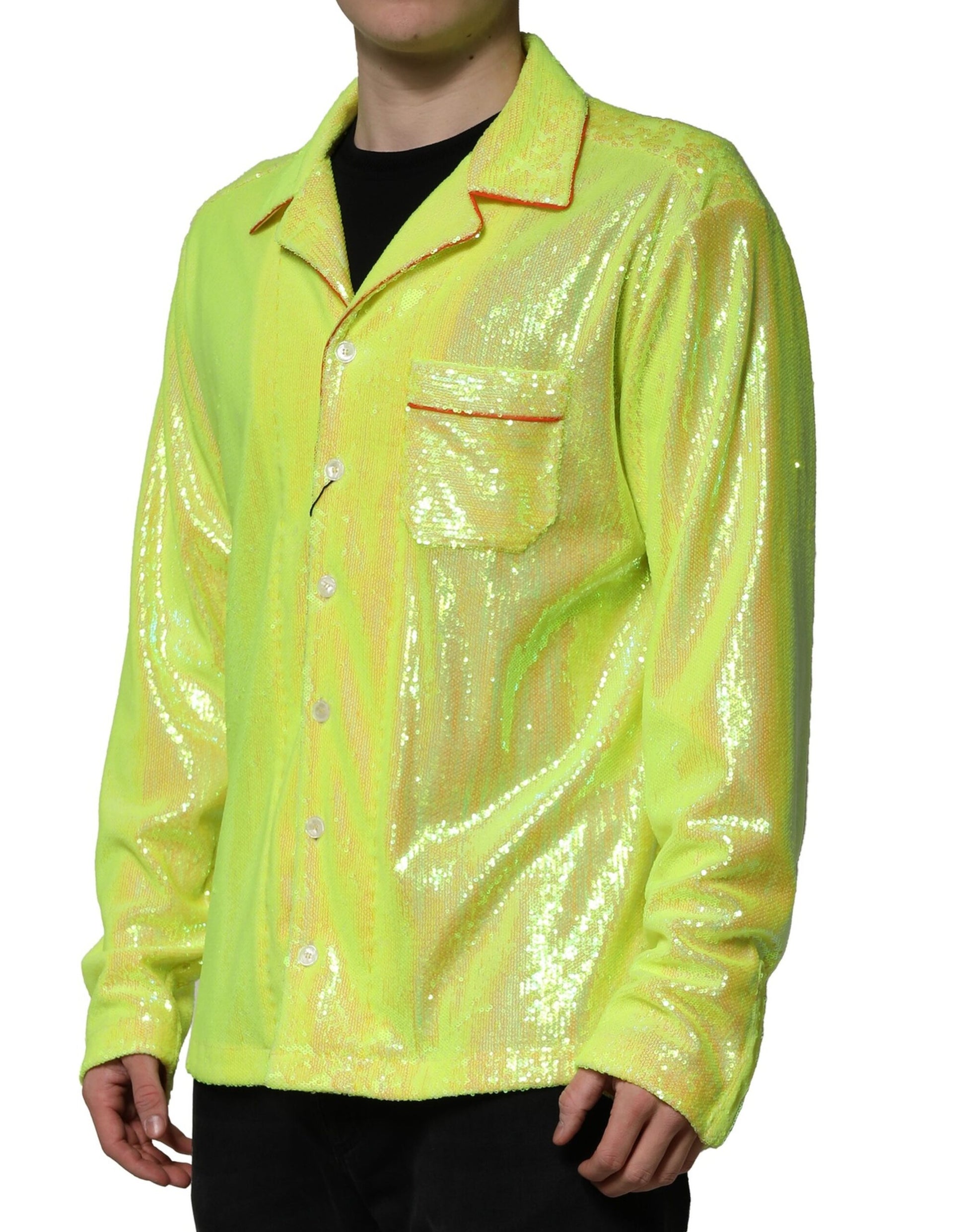 Dolce & Gabbana Yellow Sequin Polyester Lounge Casual Shirt Dolce & Gabbana