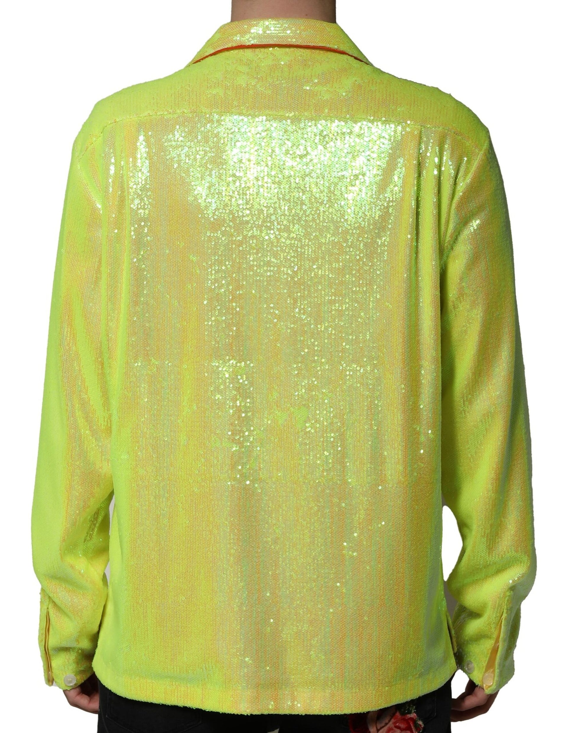 Dolce & Gabbana Yellow Sequin Polyester Lounge Casual Shirt Dolce & Gabbana