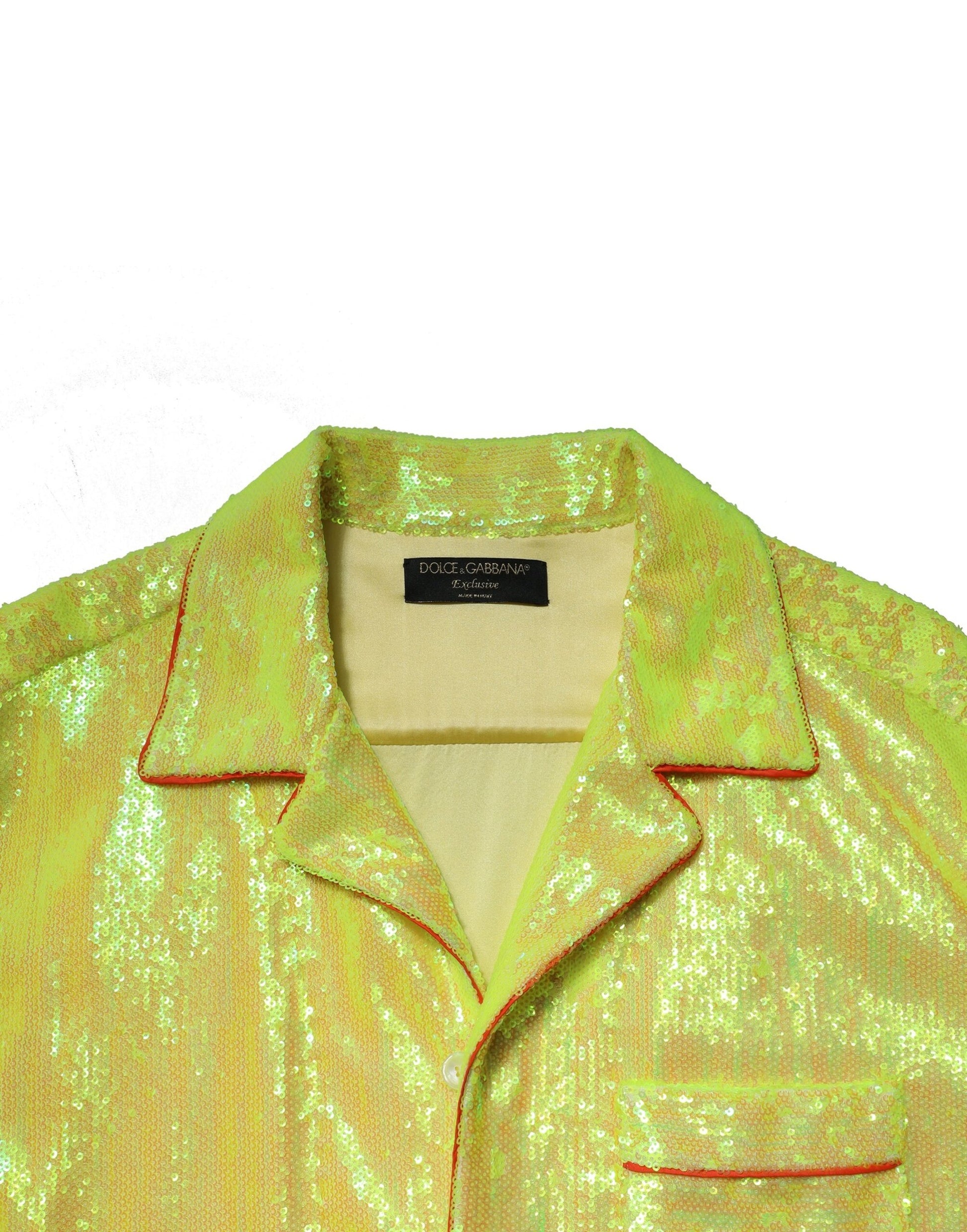 Dolce & Gabbana Yellow Sequin Polyester Lounge Casual Shirt Dolce & Gabbana