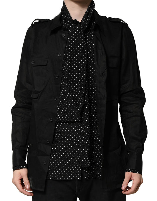 Dolce & Gabbana Black Polka Dot Linen Silk Men Casual Shirt Dolce & Gabbana