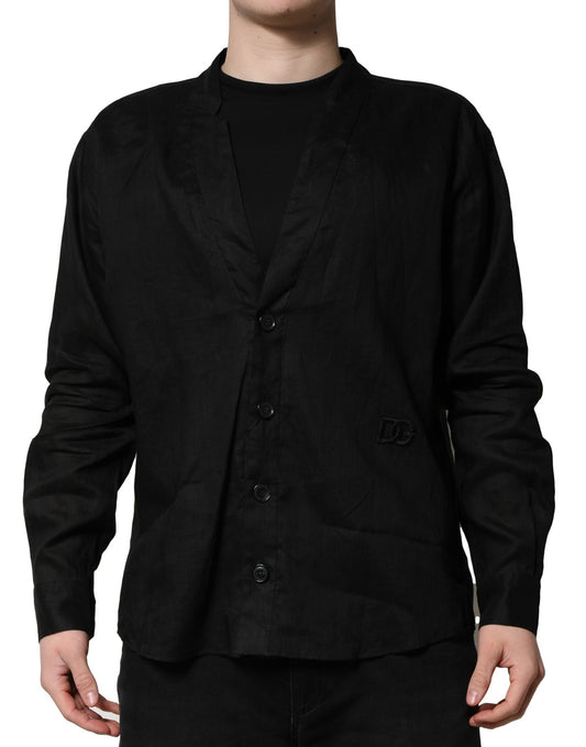 Dolce & Gabbana Black Linen Long Sleeves Men Casual Shirt Dolce & Gabbana
