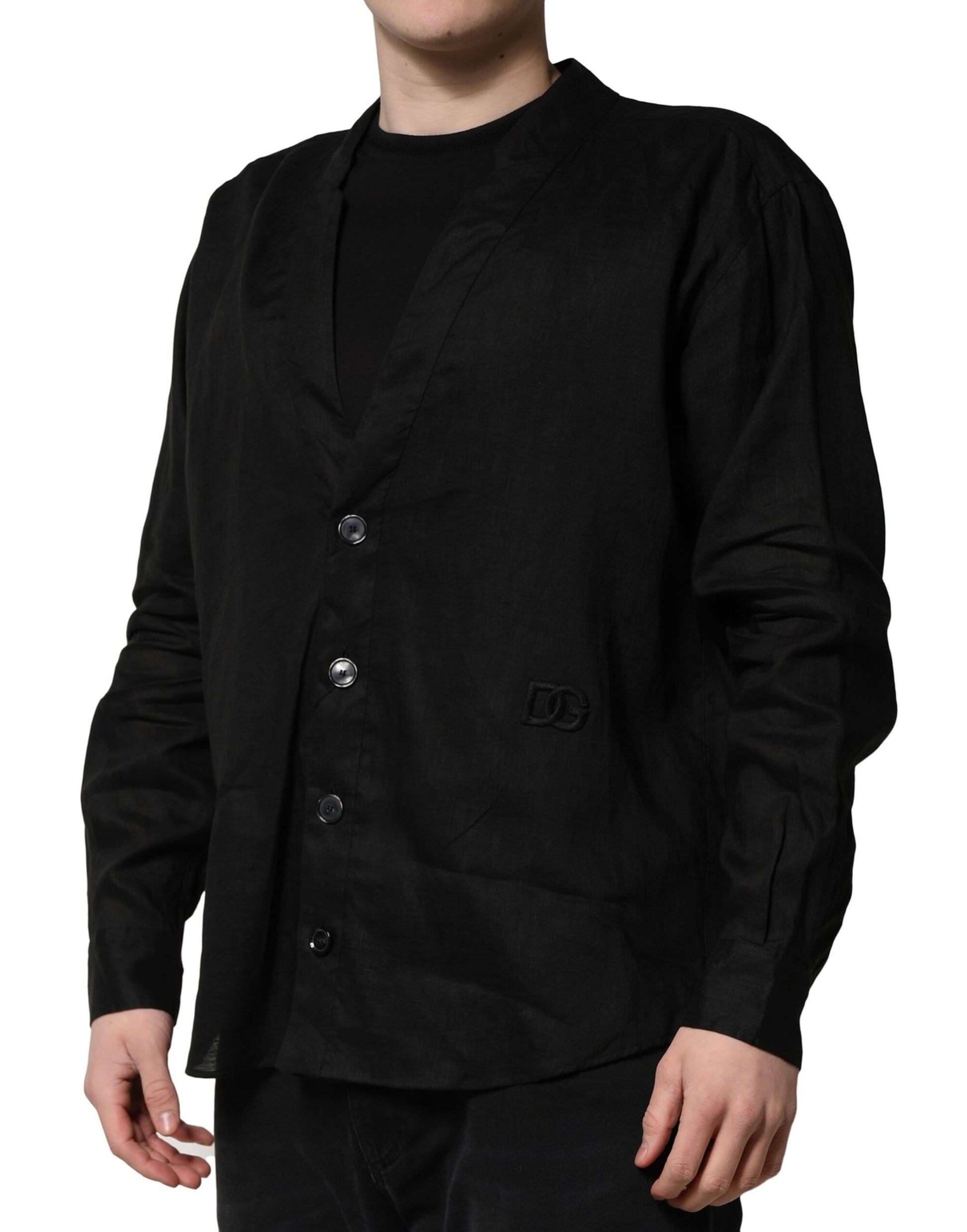 Dolce & Gabbana Black Linen Long Sleeves Men Casual Shirt Dolce & Gabbana